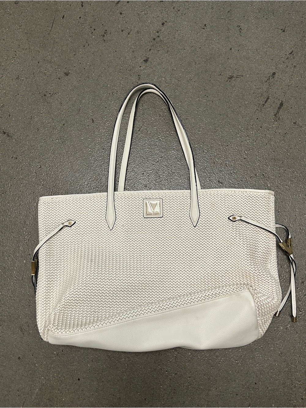 Woven Cream Tote Bag with Double Handles